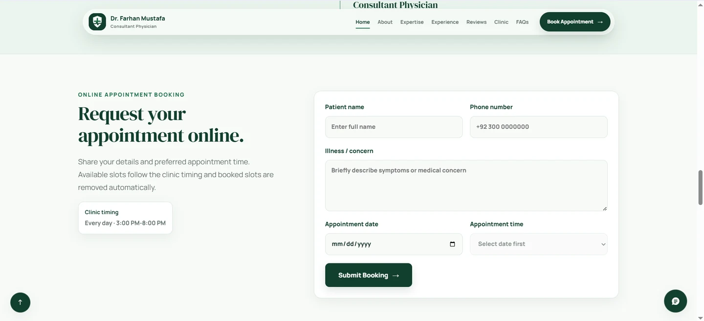 Doctor website online appointment booking form